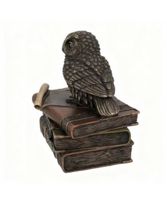 Bronzed Owl Trinket Box, 4.5x4x3.5in, Cold Cast Resin