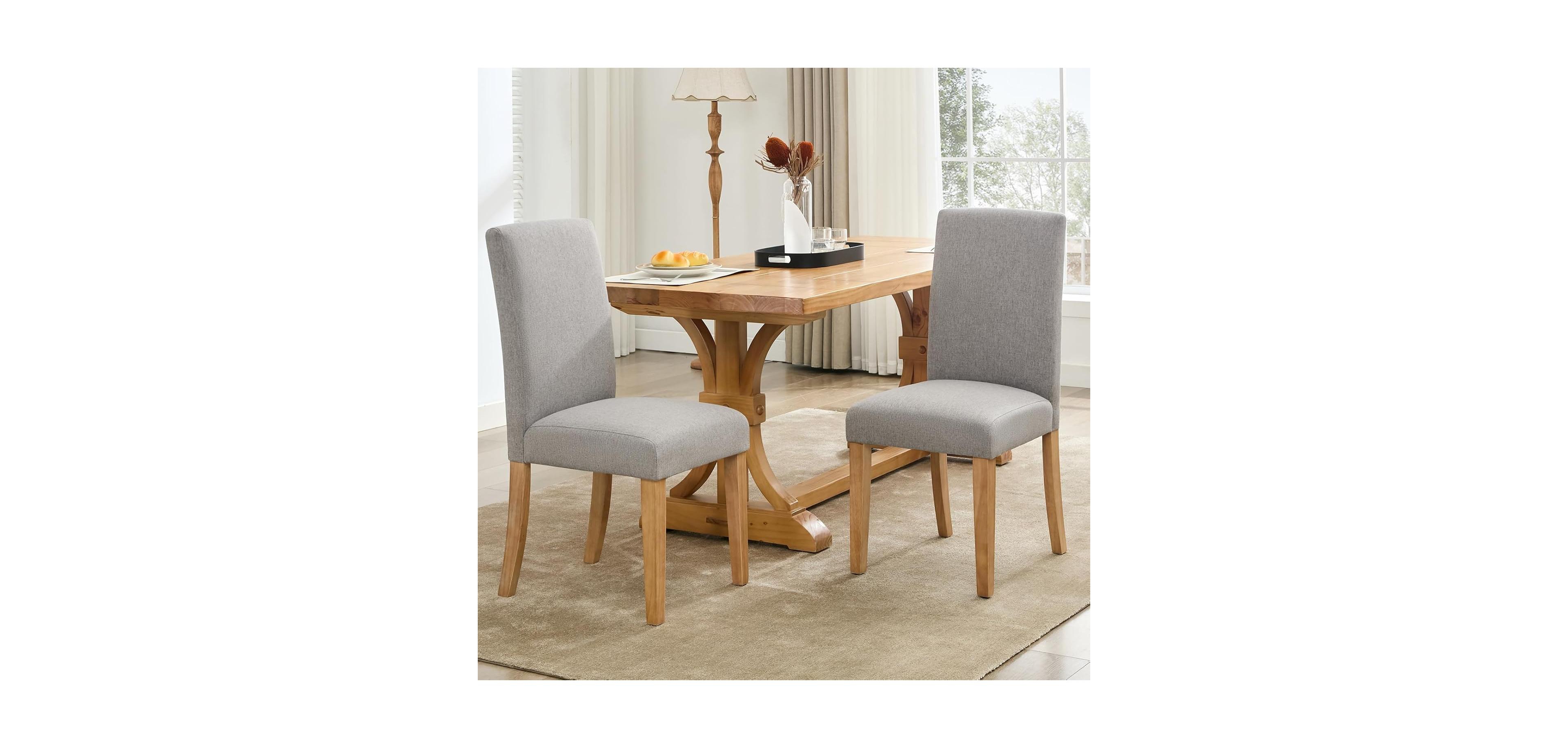 gaomon Dining Chairs Set of 2, Modern Fabric Upholstered Ergonomic Chairs with Curved Backrest, Heavy-Duty Wood Legs for Dining Room