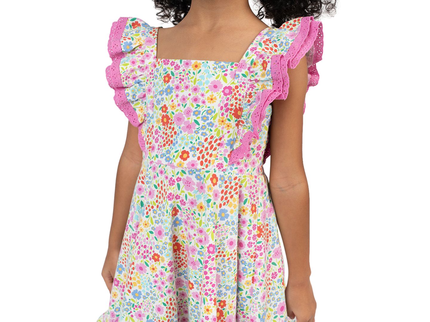 Платье Rare Editions Knit Print Square Neck Dress для девочек, цвет: Розовый / Зелёный — фото 2