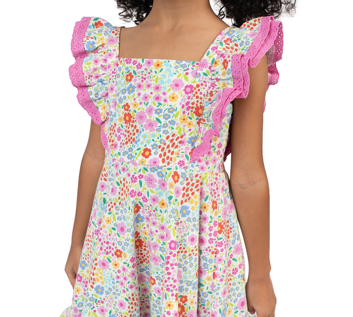 Rare Editions Girls' 2T-6X Knit Print Square Neck Dress