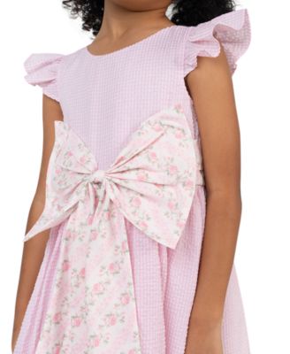 Girls' 2T-6X Seersucker Round Neck Dress and Bag, 2-Piece Set