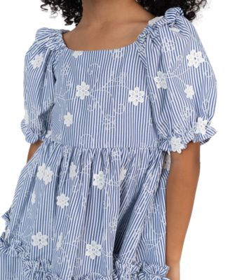 Girls' 2T-6X Striped Embroidered Flutter Sleeve Dress