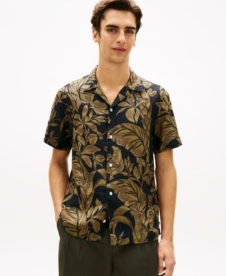Men's Linen All-Over Floral Short-Sleeve Print Shirt