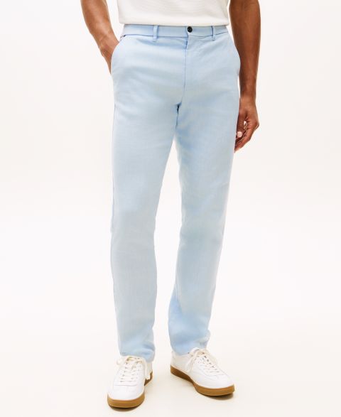 Мужские брюки Tommy Hilfiger Denton Straight-Fit Flat Front Sorona Linen, цвет: Синий облачный