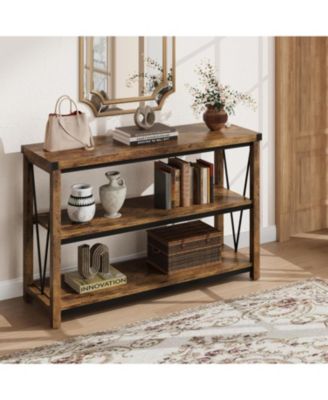 Farmhouse Table,47" Narrow Long Console Table with Storage, 3 Tier Wood Console Table for Living Room, Farmhouse Sofa Tables Behind