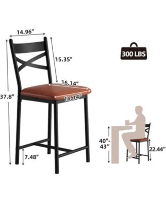 Set of 4 PU Leather Counter-Height Bar Stools with Back and Footrest