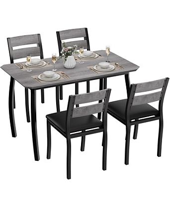 Dining Table Set for 4 Modern Kitchen Table Chairs Set of 4 with Chamfered Edges and Cushioned Seats Space-Saving Metal Frame Breakfast Nook
