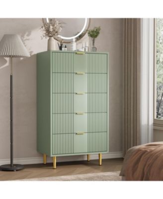 Fluted 5-Drawer Dresser, 44.3" Tall Modern Wooden Chest with Metal Handles, Vertical Organizer for Bedroom, Living Room, Hallway