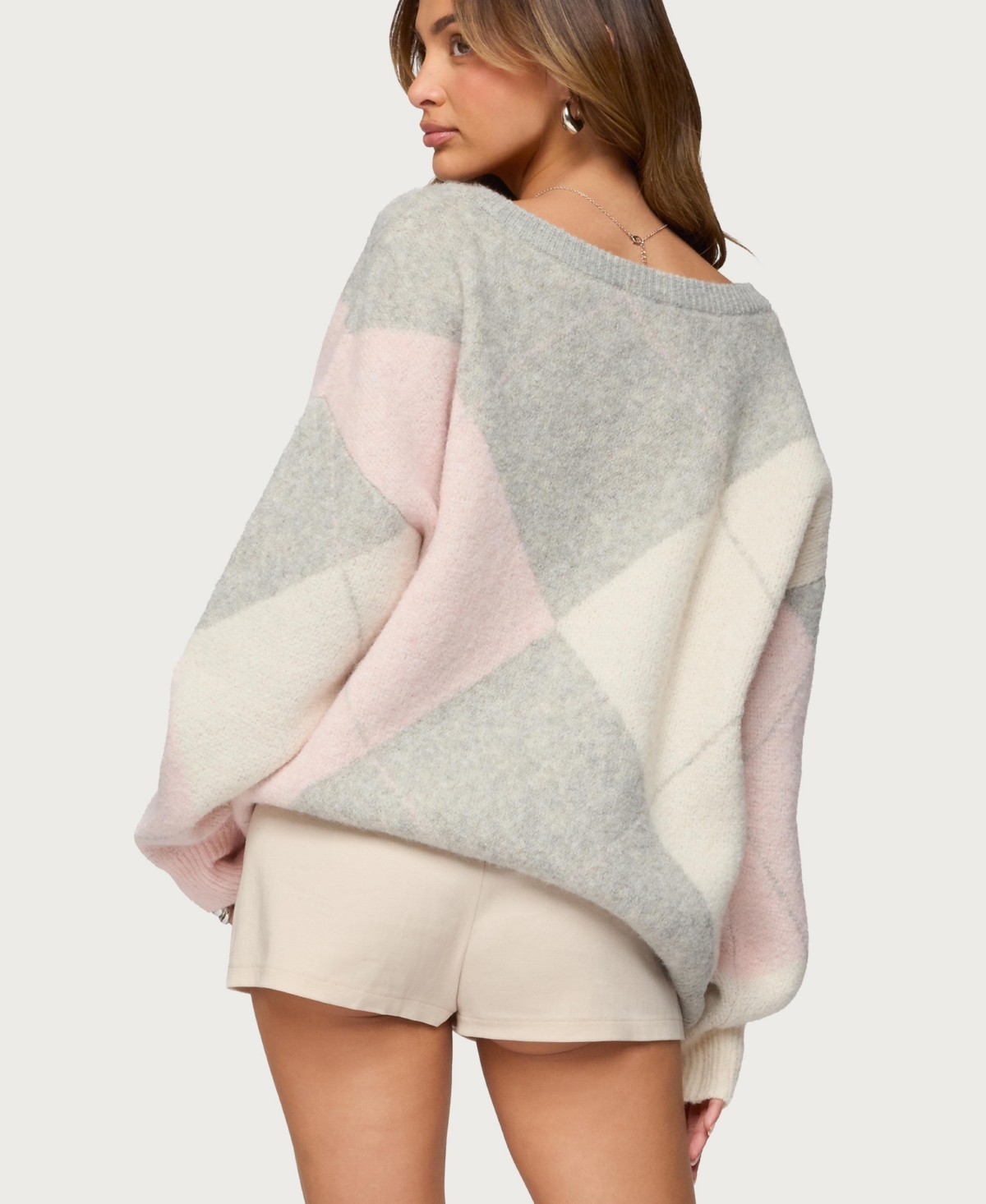 Edikted Women's Elda Oversized Argyle Sweater