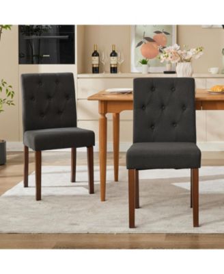 Upholstered Dining Chairs Set of 2 Modern Fabric Kitchen Side Chairs with Sturdy Wood Legs Parsons Design Comfortable Soft Linen