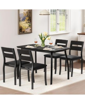 5Pcs Dining Table Set for 4, Space-Saving Kitchen Table with Upholstered Chairs, Modern Angled Corner Design, Compact Dinner Set