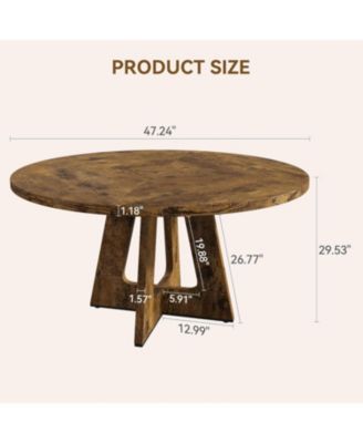 47 Inch Round Farmhouse Dining Table for 4-6 with Wooden Top and Legs – Large Rustic Table for Home Dining Room or Living Room (No Chairs)