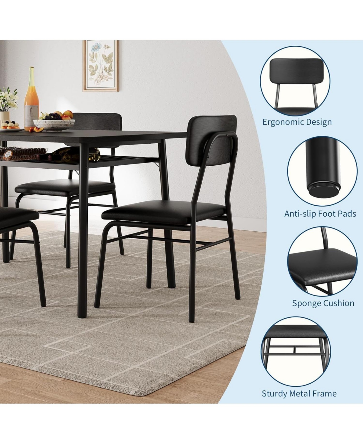 gaomon Dining Table for 2 with Storage Rack Small Kitchen Table for 2 with Metal Square Table with Upholstered Chairs Set of 2 3-Piece Dining Room Set