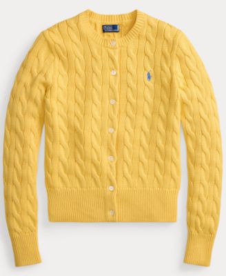 Women's Cable-Knit Cotton Crewneck Cardigan Sweater