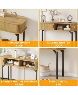 47" Entryway Table with Fluted Slide Doors, Console Table with Storage Space, Sofa Table Narrow Long for Living Room, Hallway, Front Hall