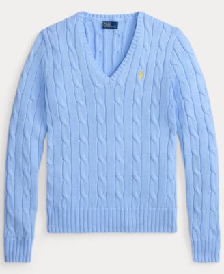 Women's Cable-Knit Cotton V-Neck Sweater