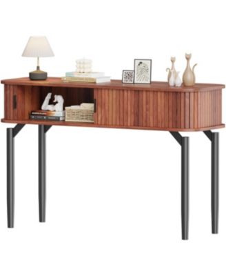 47" Entryway Table with Fluted Slide Doors, Console Table with Storage Space, Sofa Table Narrow Long for Living Room, Hallway, Front Hall