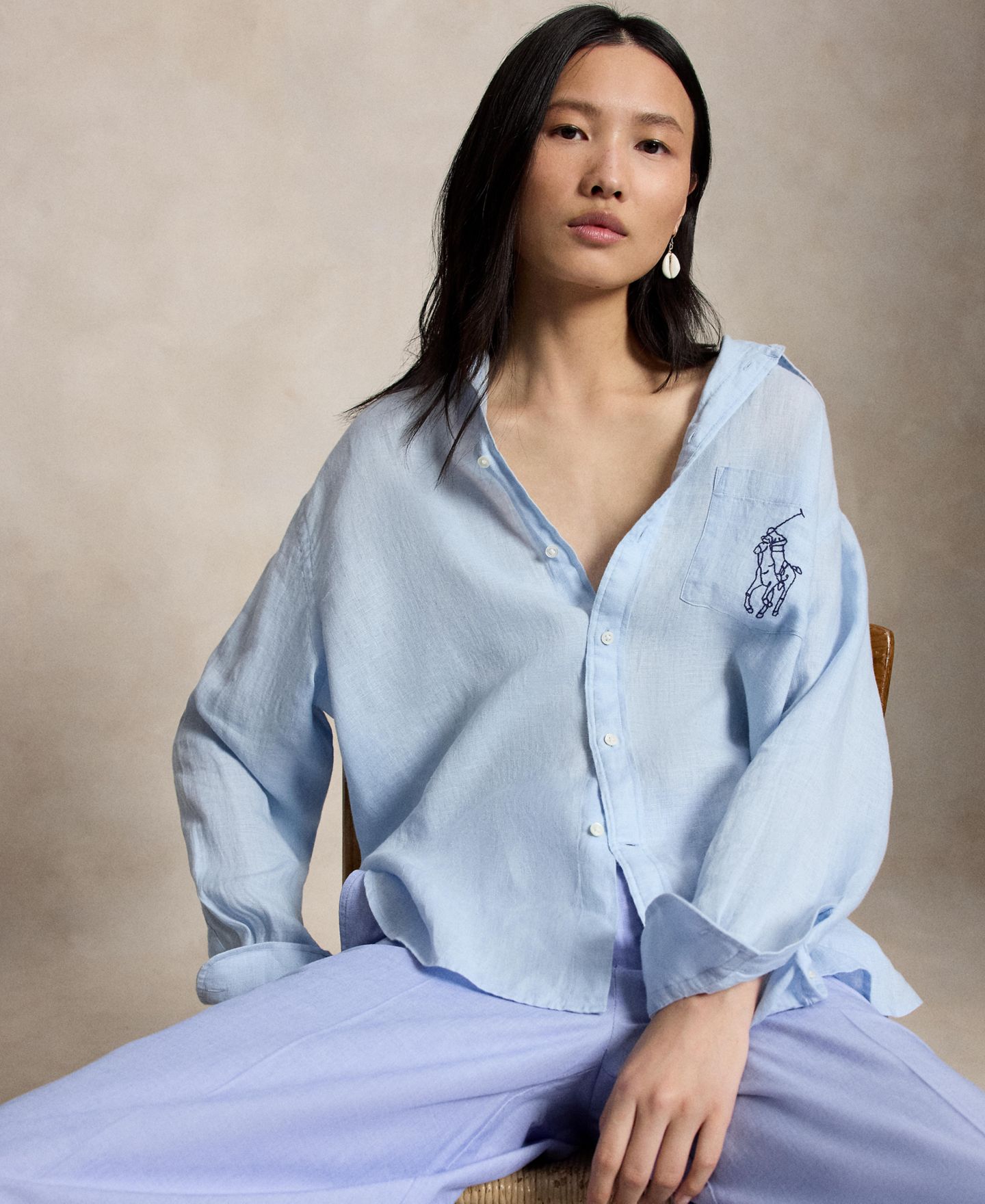 Женская рубашка Polo Ralph Lauren Point Collar Long-Sleeve Linen, цвет: Cold Springs — фото 3