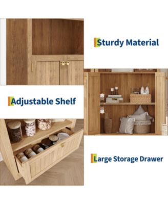 71" Tall Arched Storage Cabinet with Drawer, 6-Tier Freestanding Arch Pantry Cabinet with Adjustable Shelves