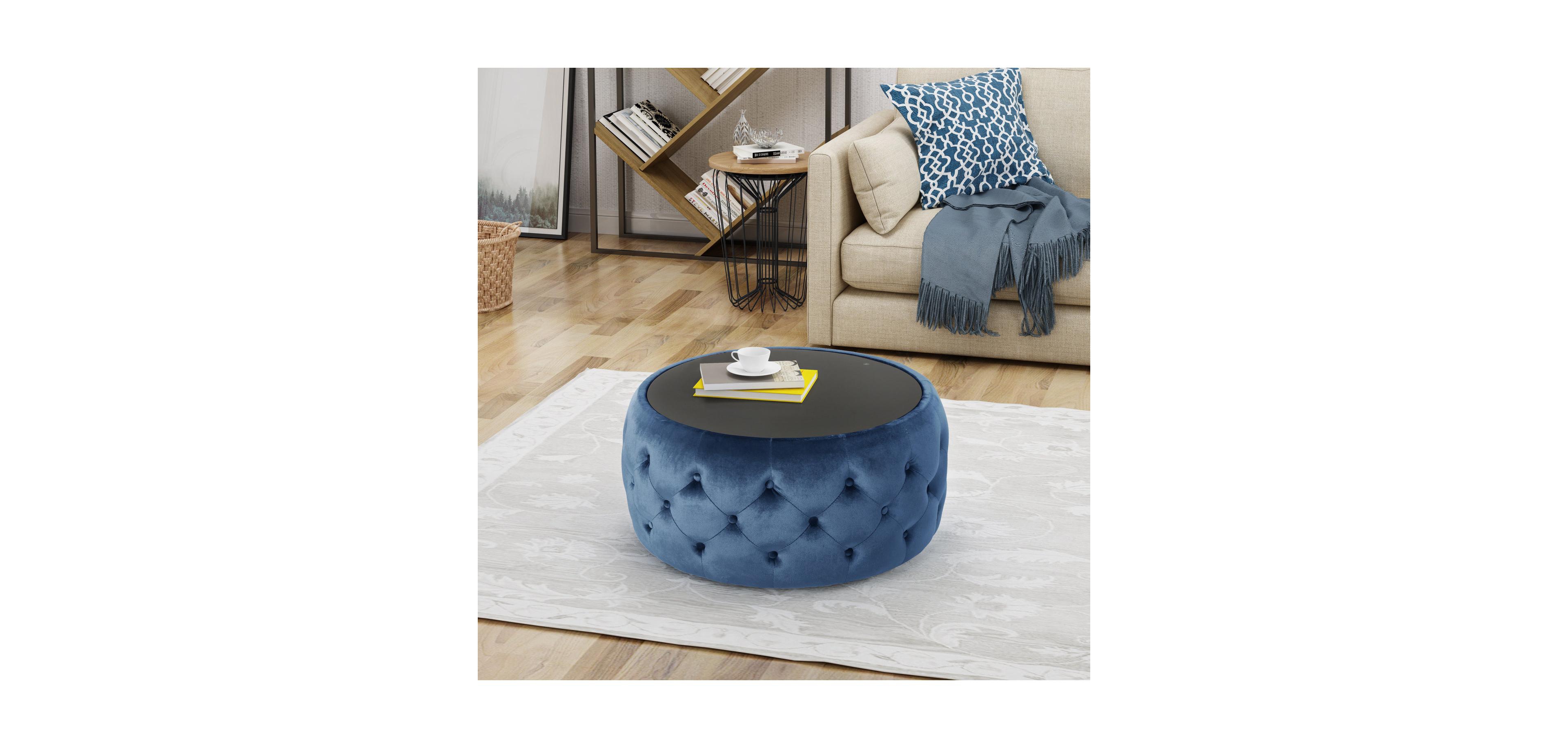 Simplie Fun Modern Glam Velvet Ottoman with Button-Tufted Stitch and Glass Top