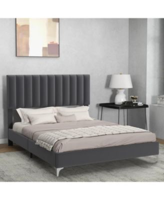 Size Fabric Upholstered Headboard Bed Frame, Adjustable Headboard and Wooden Slats Support with Under Space, Fully Upholstered Mattress