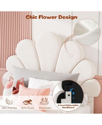 Twin Kids Platform Bed with 2 Drawers, Cute Velvet Headboard, Easy Assembly