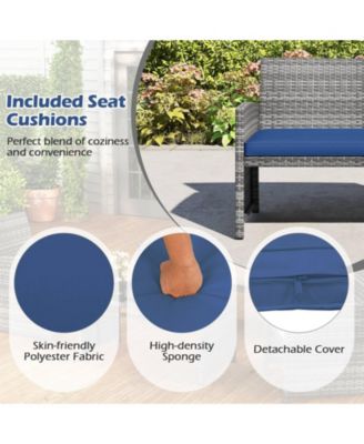 4 Piece Patio Furniture Set Outdoor Wicker Conversation Set w/ Tempered Glass Coffee Table