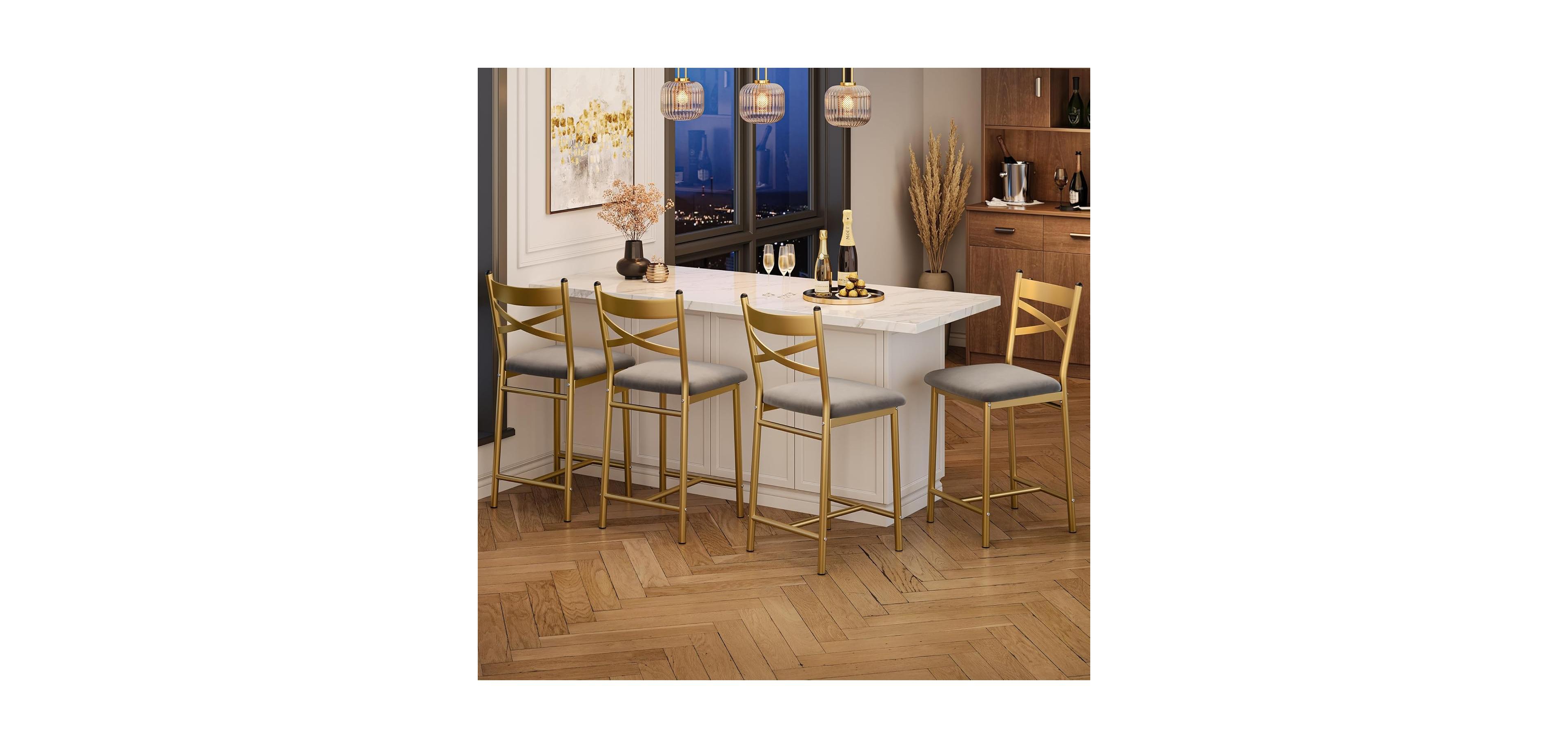 gaomon Bar Stools Set of 4 Kitchen Barstools with Footrest and Back Pu Leather Counter Height Bar Stools with Footrest Bar Charis