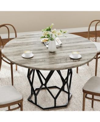 47 Inch Round Dining Table Farmhouse Diner Table for 4-6 People Kitchen and Dining Room Tables Wood Circle Table for Kitchen Dining Room