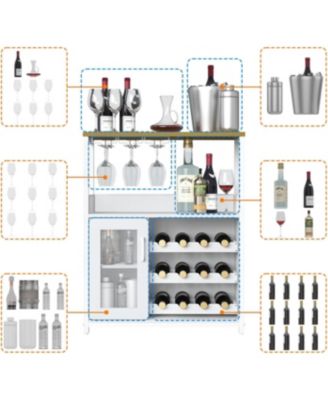 3-Tier Wine Bar Cabinet with Detachable Wine Rack and Drawer Industrial Sideboard and Buffet Cabinet with Glass Holder and Mesh Door