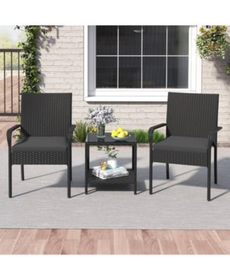 3 Piece Patio Furniture Set Outdoor Wicker Chair & Table Set w/ Seat Cushions