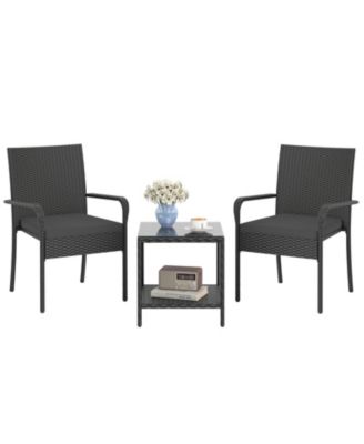 3 Piece Patio Furniture Set Outdoor Wicker Chair & Table Set w/ Seat Cushions