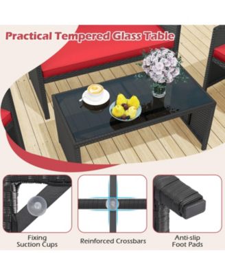 Set of 8 Patio Conversation Set w/Seat Cushions & Tempered Glass Tabletop Porch Outdoor