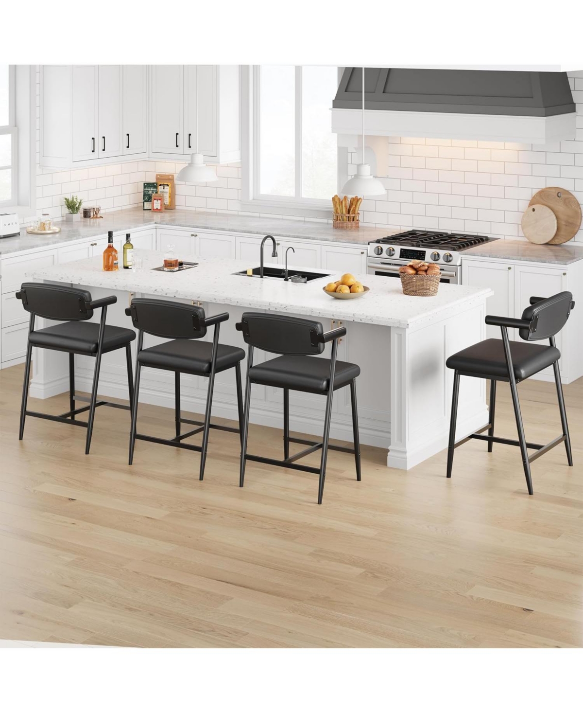 gaomon Bar Stools Set of 2 26.5inch Upholstered Counter Height Bar Stools for 2 with Armrest Wider Thickened Cushion Bar Chairs with Backrest for Bar