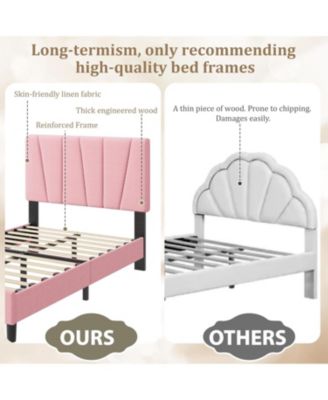 Full Platform Bed Frame with Fabric Upholstered Headboard, Sturdy Wooden Slats, No Box Spring Needed, Easy Assembly for Bedroom