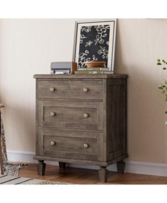 Vintage 4-Drawer Dresser with Carved Handles, Wooden Chest with Tapered Legs, Storage Organizer for Bedroom, Living Room, Entryway