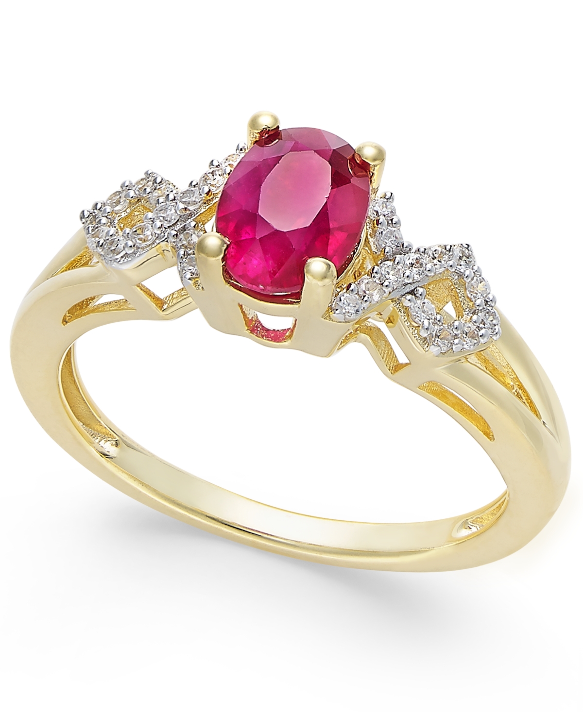 Sapphire and Diamond (1/8 ct. t.w.) Ring in 14k Gold (Also Available in Emerald & - Ruby