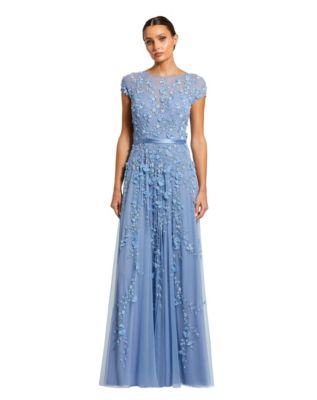 Petite Floral Embellished Cap Sleeve Gown