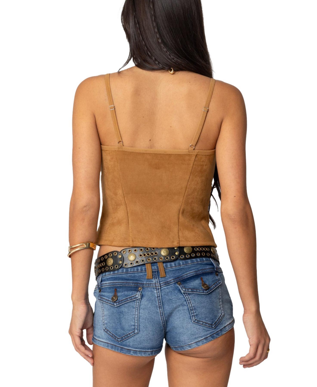 Edikted Women's Tori Faux Suede Button Up Top