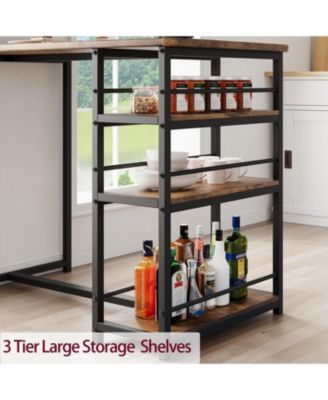 3 Piece Counter Height Bar Table Set with 3 Storage Shelves, Dining Table and 2 Upholstered Bar Chairs for Small Spaces