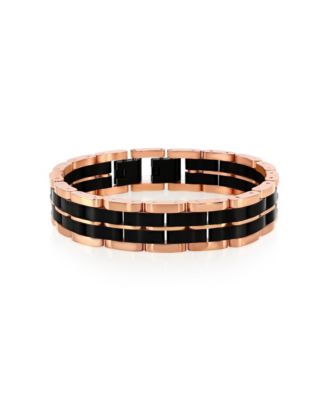Stainless Steel, Two-Tone Double Striped Linked Bracelet