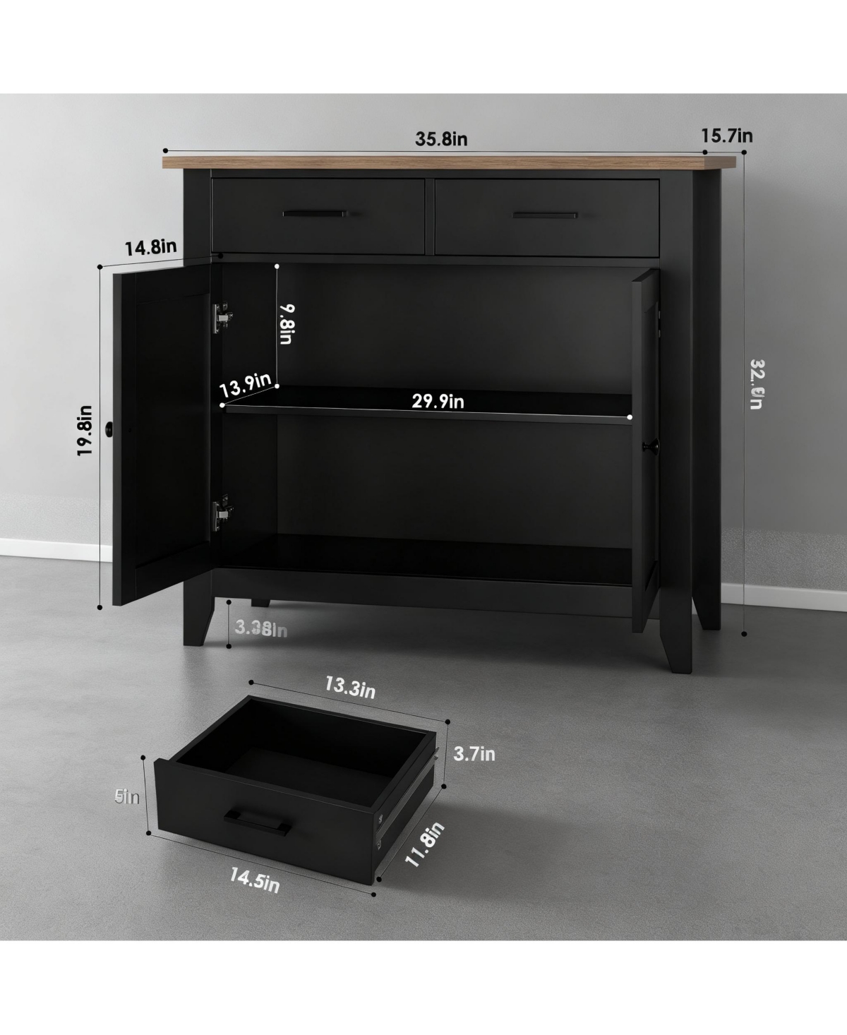 Yigii Farmhouse Buffet Cabinet with 2 Drawers and Doors