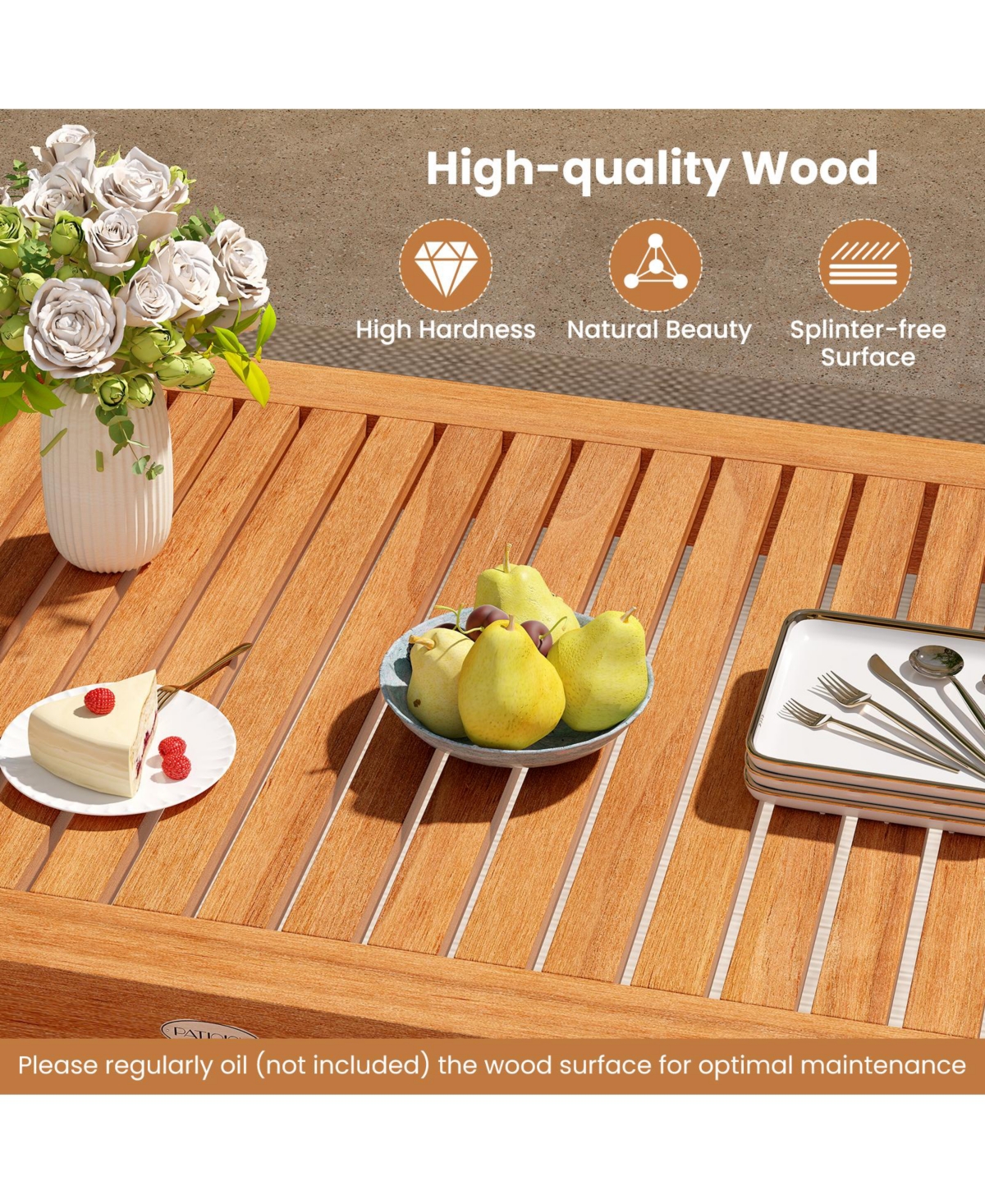 Gymax 5 Pieces Patio Wood Dining Set Outdoor Rectangular Table & Chairs for Garden