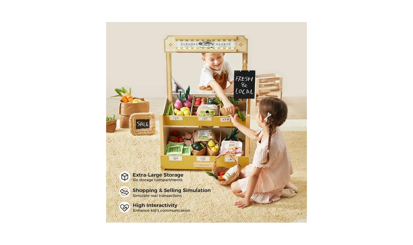 Детский игровой набор Tiny Land Grocery Store Wooden 6-Piece Playset, Ages 3+ — фото 5