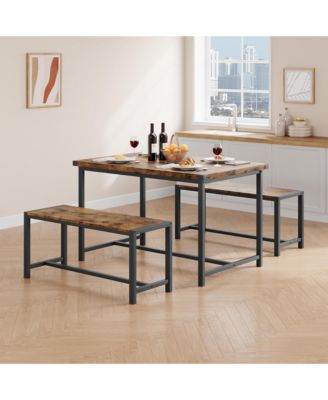 Dining Table Set for 4, Kitchen Room Table Set with 2 Benches, 3-Piece Wood Dining Room Dinette Sets Dining Chairs Set