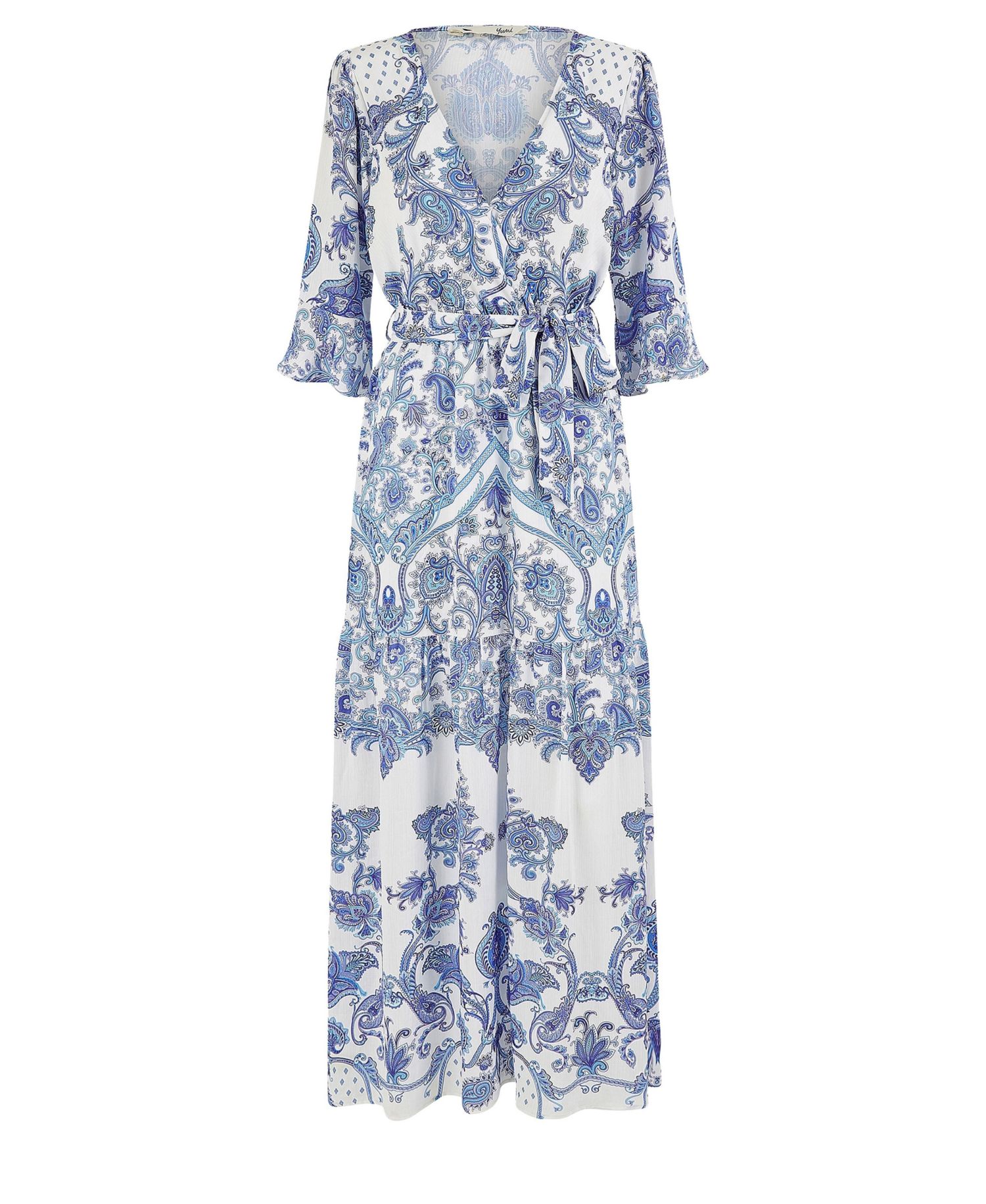 Women's 3/4 Sleeves Paisley Wrap Midi Dress
