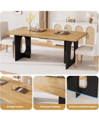 71" Long Dining Table for 6-10 People - Farmhouse Kitchen Table with Extra Thick Tabletop & Heavy-Duty Metal Legs, Sturdy Rectangular Table