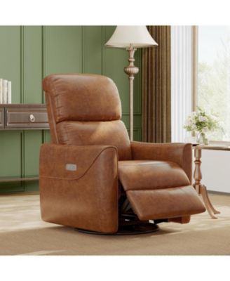 Power Recliner Chair Swivel Glider, Upholstered Faux Leather Nursery Reclining Sofa Chair with Charging Port, Adjustable Footrest