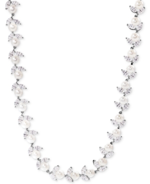 image of Arabella Cultured Freshwater Pearl (6mm) and Swarovski Zirconia Collar Necklace in Sterling Silver