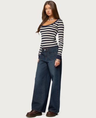 Women's Heart Pockets Low Rise Baggy Jeans